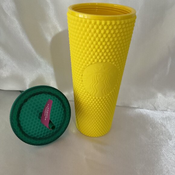 Starbucks Hawaii Collection Yellow Studded Tumbler 24 Oz With Green Lid & Straw - Picture 2 of 5